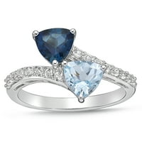 Брилијантност Стерлинг сребрена оригинална сина топаз и создаде бел сафир бајпас прстен