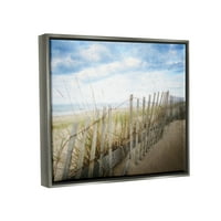 Sumpell Industries Seaside Boardwalk Ocean Sand Fence Fence Beach Grass Graphic Art Luster Grey Floating Framed