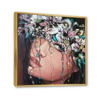DesignArt 'Портрет на млада жена со цвеќиња II' модерна врамена платно wallидна уметност печатење