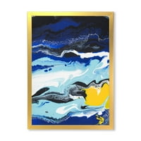 DesignArt 'Апстрактна композиција во сина и жолта VIII' модерен врамен уметнички принт