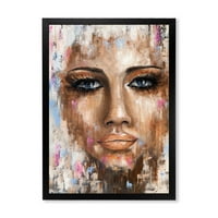 DesignArt 'Апстракт портрет на една млада жена со сини очи I' модерен врамен уметнички принт