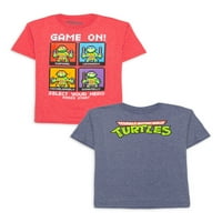 Тинејџерски мутант нинџа желки момчиња гејмер и ретро лого графичка маица, 2-пакет, големини 4-18
