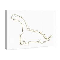 Wynwood Studio Animals Wall Art Canvas Print 'Line Brontosaurus' Dinosaurs - злато, бело