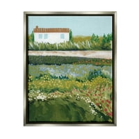 Слупел рурална колиба диви цвеќиња цветаат пејзаж сликарство сиво пловиј врамен уметнички печатен wallид уметност