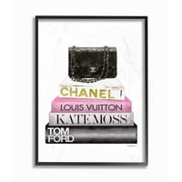 Tuphell Industries Fashion Designer Bookstack Pink Black Aquolor Framed Wall Art од Аманда Гринвуд
