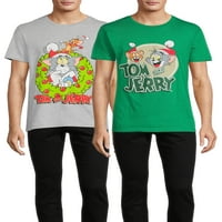 Том и Jerryери Божиќни и големи машки маички за маици и венец, 2-пакет