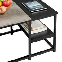 Алден дизајн модерна маса за кафе со полица за складирање, рустикална сива црна боја