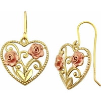 10kt златно срце со обетки од розово злато цвет