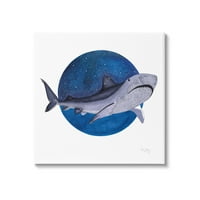 Студената индустрија на Ступел, одлична бела ајкула пливање ryвездена ноќна небото платно wallидна уметност,