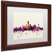 Трговска марка ликовна уметност Далас Тексас Skyline Canvas Art by Michael Tompsett, бел мат, рамка од дрво
