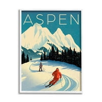 Stuple Industries Aspen Зимска скијана сцена графичка уметност бела врамена уметничка печатена wallидна уметност,