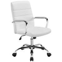 Smilemart Прилагодливо вртење на кожени канцелариски столче од средно-бек за внатрешна канцеларија, бело