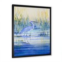 DesignArt 'Blue Heron on the Lake Shore' Традиционалниот врамен уметнички печати