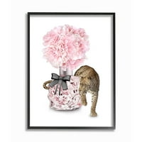 Sulpell Industries розово моден цветен букет леопард дизајн на животни, врамен wallиден дизајн на уметност од Ziwei Li, 24 30