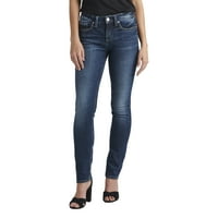 Co. Silver Jeans Co. Women'sенски суки средно издигнување на фармерки со права нозе, големини на половината 24-36