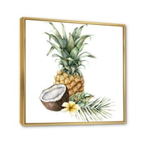 DesignArt 'Ананас со Плумерија кокос и палми лисја „Традиционална врамена платна wallидна уметност печатење