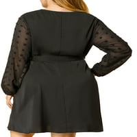 Уникатни поволни цени, женски плус големина миди над коленото замав, полу чист фустан на вратот, полу чиста
