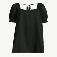 Бесплатно склопување на женски квадратен врат мини фустан со ракави за мафини, големини XS-xxxl