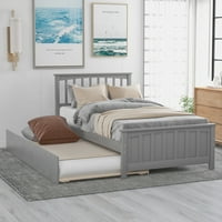 Aukfa Twin Size Trundle Bed за спална соба, платформа за кревет со манче, глава, мебел за кревети со големина