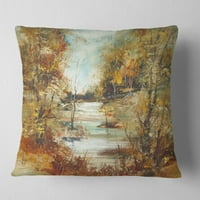 Дизајнрт Браун Река во шума - Перница за сликање на пејзаж - 18х18