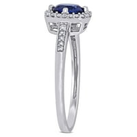 Miaенски Carat Carat T.G.W. Создаден сино сафир и карат дијамант 10kt бело злато ореол прстен