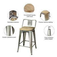 Дизајнерска група контра висина на метални столици со светло дрво, Gunmetal, сет од 4