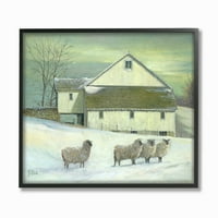 Службената домашна украс овци пред фармата, зелена тонирана сликарска слика, врамена текстурална уметност