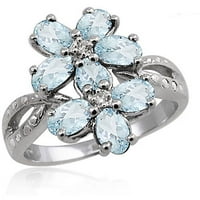 1. Карат Аквамарин скапоцен камен и акцент бел дијамантски прстен