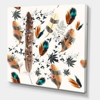 DesignART 'разнобојната шема на пердуви со цветни' боемски и еклектично платно wallидна уметност печатење