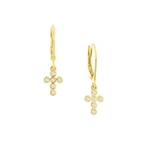 14к жолто злато 1 5КТ дијамантски даглични обетки од крст и рачка - жени