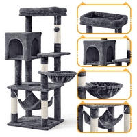 Лесна фаза на повеќе нивоа на средна кадифен мачка кула со гребење за мачиња, темно сива боја