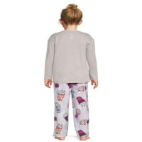 Чудо на нација девојки со долг ракав и панталони со маички со плетена фланела, сет за спиење со пижами од 2 парчиња, големини 4- & Плус