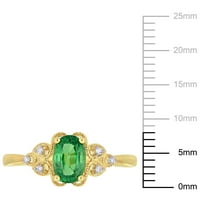 Miaенски Carat Carat T.G.W. Овална исечена tsavorite & дијамант акцент 10kt жолто злато гроздобер прстен