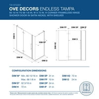 Ove Decors Tampa 68- in. W in. H Правоаголен аголен туш за туширање со пивот без рамка за туширање во никел