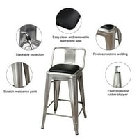 Дизајнерска група контра висина на метални столици со веганско кожено седиште, Gunmetal, сет од 2