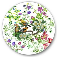 DesignArt 'Тропски птици кои седат на цветно дрво' Традиционална метална wallидна уметност - диск од 23