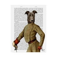 Трговска марка ликовна уметност „Greyhound Fencer, Dark, Portreate“ Canvas Art by Fab Funky