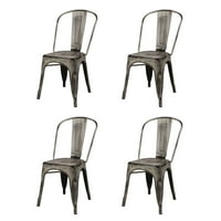 Дизајн групна лента висина со високи метални столици, антички бели, сет од 4