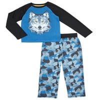 Комски детски момчиња Волк со долги ракави со 2 парчиња пижами сет