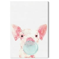 Wynwood Studio 'Piglet Bubblegum' Animals Wall Art Canvas Print - розова, сина, 20 30