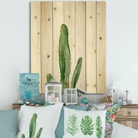 Дизајнрт „Зелен кактус југозападен фабрика“ Ботанички принт на природно бор дрво