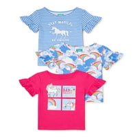 Деца од Garanimals Girls Ruffle Sleeve T-Mirts, 3-пакувања, големини 4-10