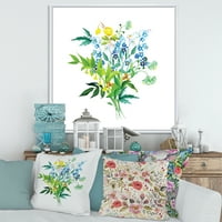 DesignArt 'Ливада цвеќиња Гарланд на бела' фарма куќа врамена платно wallидна уметност печатење