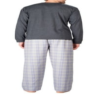 Машка пижама постави фланели пижами за мажи, поставени со карирани панталони за пижами и маички со маици со долги ракави со мини аспен карирани големи
