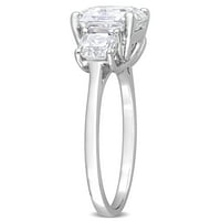 Miaенски Carat Carat T.G.W. Октагон, бело, создаден прстен за ангажман со 3-камен со 3-камен, стерлинг сребро