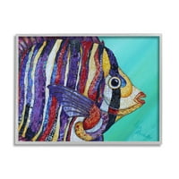 Студената индустрија широка перка разновидна слоевита ленти водна риба дизајн сликарство сива врамена уметничка печатена wallидна уметност, дизајн од Лиза Моралес