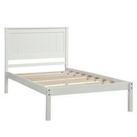 Кревет за платформа за близнаци на Еуроко, модерен кревет со рамка од дрва со глава и лекови за деца кревет, не е потребна пролет, бело