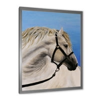DesignArt „Затвори на бел коњ во фармата„ Фарма “во рамките на уметнички печати