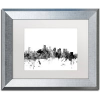 Трговска марка ликовна уметност Бостон Ма Скајлин b & w Canvas Art by Michael Tompsett, бел мат, сребрена