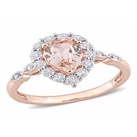 1- Карат Т.Г.В. Морганит, бел топаз и дијамант-акцент 10kt розово злато ореол прстен